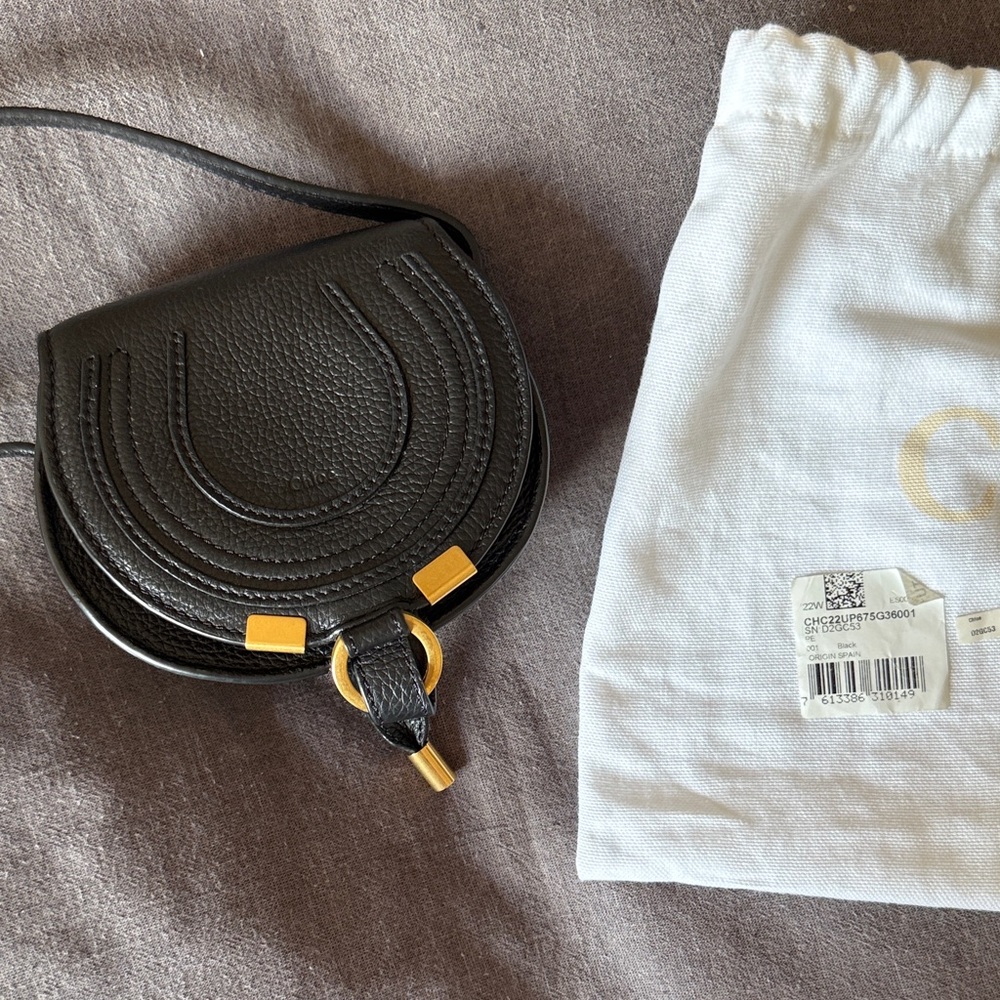 Chloe nano Marcie Black Crossbody Bag with Gold Accents